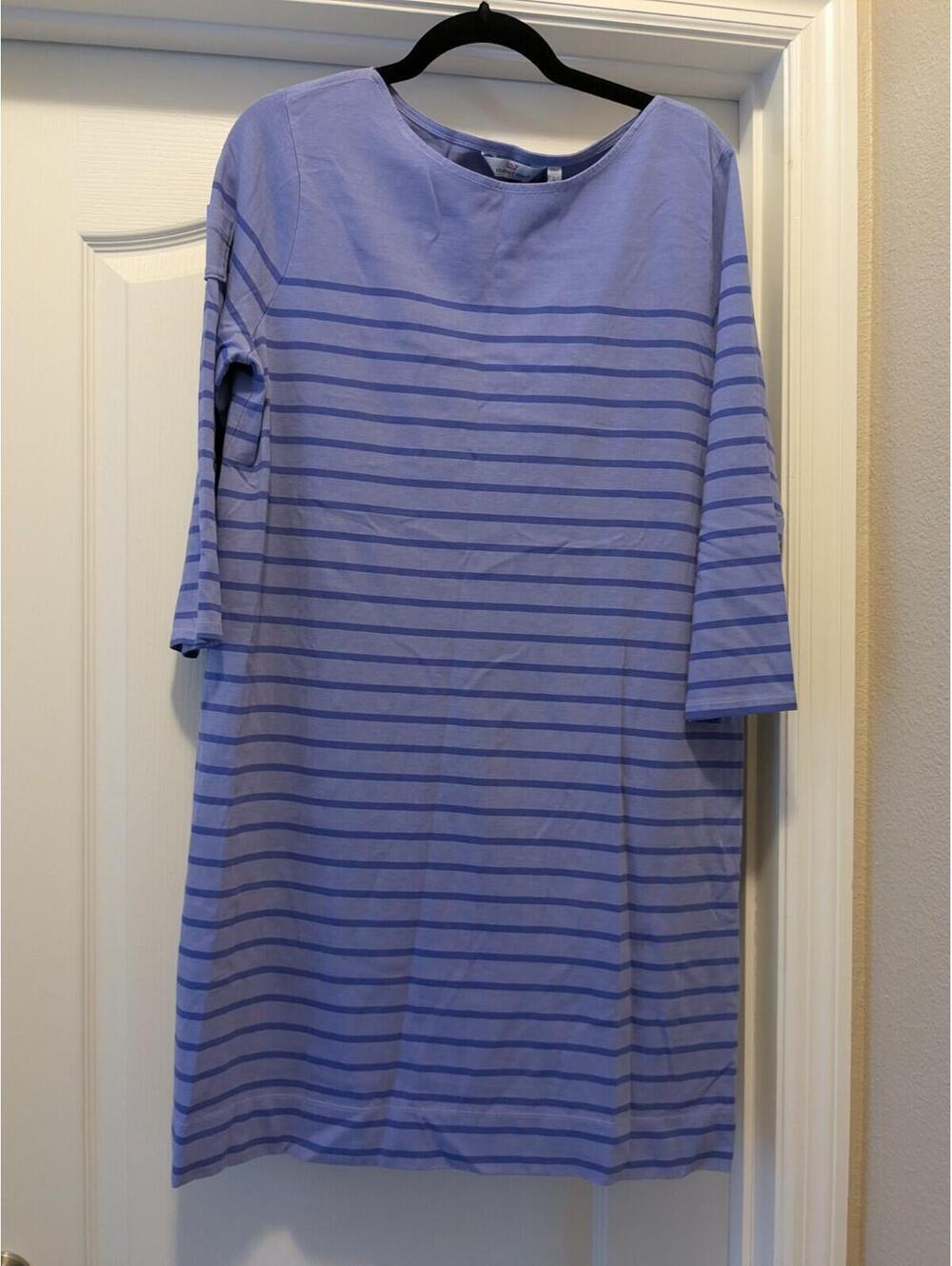 VINEYARD VINES Dress Size L Long Sleeve Purple Stripe Knit Cotton Women's